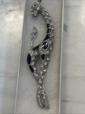 Silver-tone Black Enamel & Crystal Giraffe Pendant Necklace